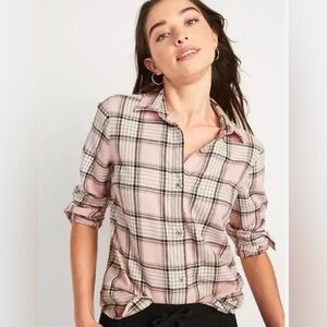 2 Old Navy Plaid Button-Down Shirt (Pink and green)